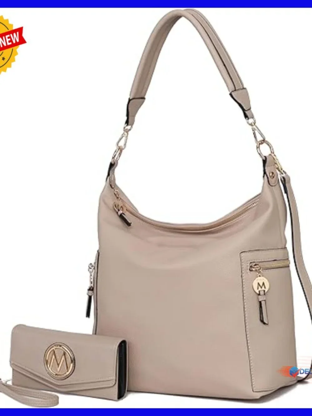 Large Vegan Leather Hobo Bag with Adjustable Strap and Matching Wallet